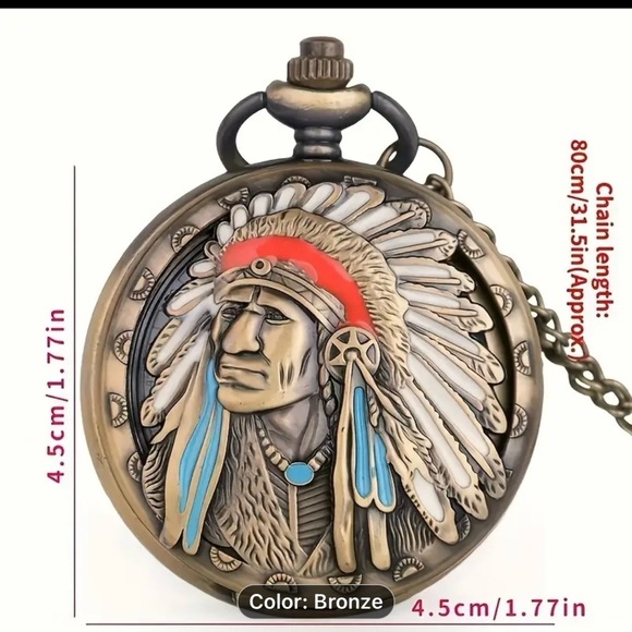 Vintage Bronze Quartz Pocket Watch With chain Analog Display, Ideal Gift - Picture 5 of 8